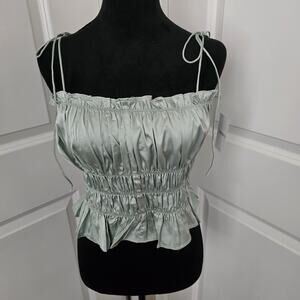 NWT Women's Forever 21 Sage Green Satin Tie Straps Cami Tank Style Top Size M
